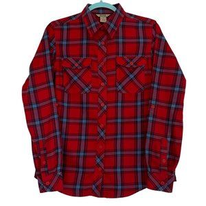 Duluth Trading Co. Plaid Long Sleeve Shirt Small EUC Red Blue Black Cotton Blend